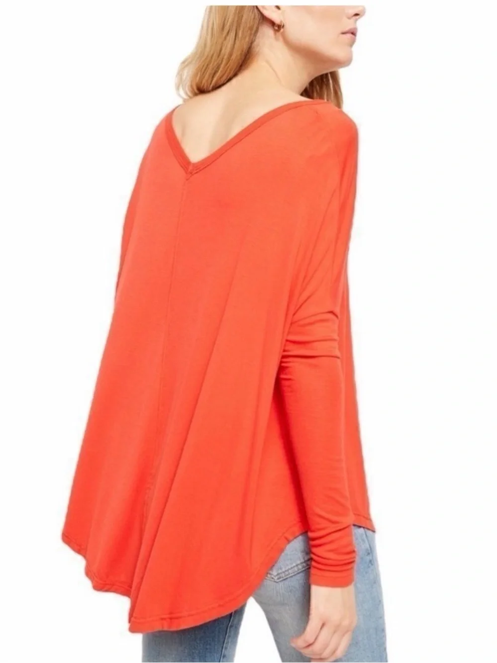 Free People Moonshine Cotton Long Sleeve Tunic Top Coral Orange Size Small NWT